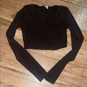 Garage brown Long Sleeve Crop Top